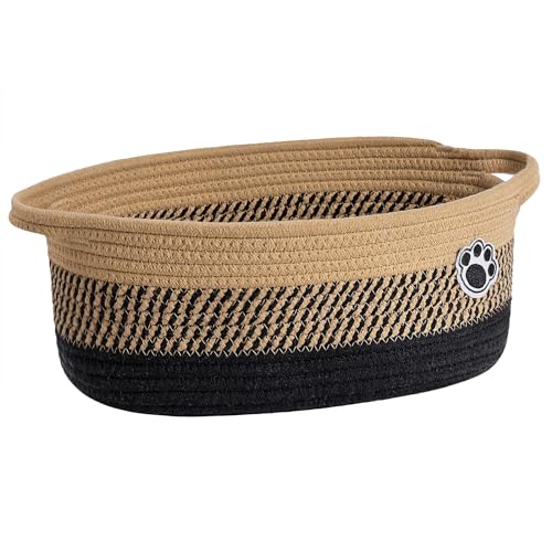 Dog Storage Bin, Baby Basket for Gifting, Wicker Storage Baskets for Dog, Cute Basket with Handles, Small Woven Baskets for Nursery 12"x 8" x 5" Black-Brown - color: Black-Brown, size: 12"L x 8"W x 5"H