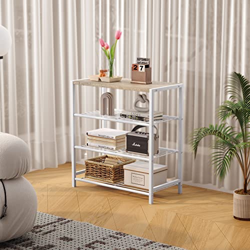 HOMEFORT 4-Tier Shoe Rack, Modern Industrial Shoe Storage Tower, Narrow Shoe Organizer for Closet Entryway, Small Shoe Rack Table with Durable Metal Shelves and MDF Top, White Oak - color: White Oak, size: 4-Tier (11.8"D x 23.23"W x 24.8"H)