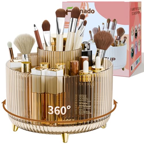 fanado 360° Rotate Makeup Brush Holder Organizer, Makeup Organizers Countertop, Makeup organization and Skincare Storage for Vanity, Desktop, Bathroom (Clear Amber) - color: Clear Amber