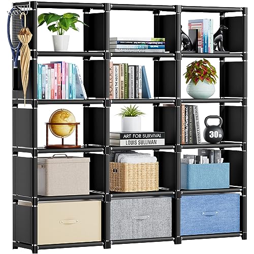 Mavivegue Bookshelf,15 Cube Storage Organizer,Book Shelf Organizer,Tall Bookcase Shelf,Book Cases/Shelves,Black Cube Shelf,Cubbies Closet Storage Shelves for Bedroom,Living Room,Home,Office - color: Black, size: 15-Grid