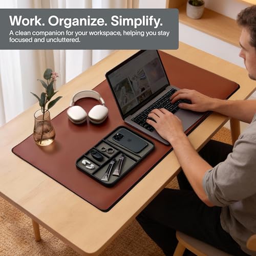 Nordik Leather Valet Tray - Pebble Black - 11.8x7.9 Inch Large Vegan Leather Tray - Stylish Nightstand Organizer for Men - Modern Bedside Caddy - EDC Catchall for Key Watch Wallet Jewellery - color: Pebble Black, size: 11.8in x 7.9in