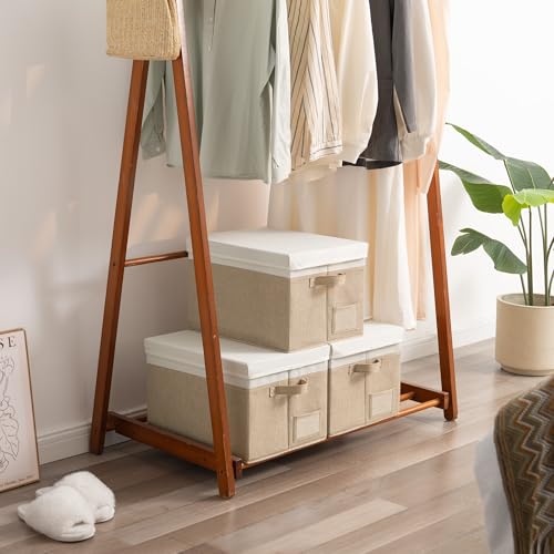 GRANNY SAYS Storage Bins with Lids, Storage Baskets for Linen Closet Shelves, Decorative Storage Boxes, Clothes Storage and Organization for Organizing, 3-Pack, Large, Khaki&Ivory - color: White&Khaki, size: Large