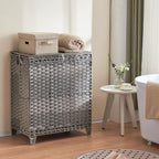 Laundry Hamper with Lid, 190L Large Laundry Basket 3 Section with 6 Removable Liner Bags & 3 Mesh Laundry Bags, Handwoven Rattan Clothes Hamper with Heightened Feet, No Install Needed, Grey - color: Grey