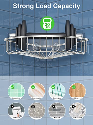 SMARTAKE 2-Pack Corner Shower Caddy, SUS304 Stainless Steel, Wall Mounted Bathroom Shelf with Adhesive, Storage Organizer for Toilet, Dorm and Kitchen (Silver) - color: 01-silver, size: 8.7 X 8.7 X 2.0 Inches