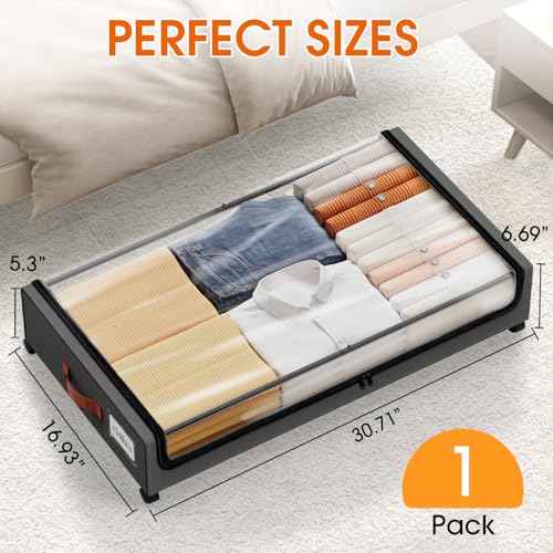 SpaceHacks Under Bed Storage with Wheels 1Pack Storage Containers with Clear Window&Label Under Bed Drawers Rolling Under Bed Storage for Clothes,Shoes, Blankets (30.71 x 16.93 x 6.69 in, Dark Grey) - color: Dark Grey, size: 1 pack
