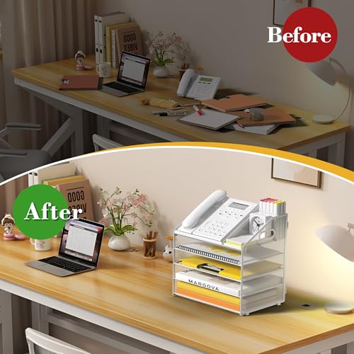 Letter Tray Paper, 5 Tier Desk Organizer with Pen Holder and Handle, Mesh File Organizer Paper Sorter Metal Desktop Document Shelf for Office Home Classroom - White - color: 5 Tier-white