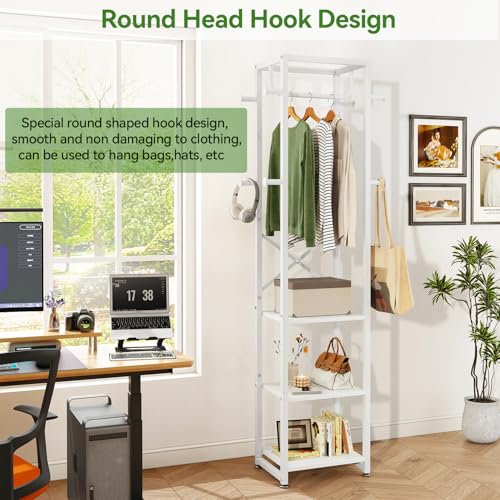IBUYKE Coat Rack with Shelves, Freestanding Hall Tree with 3 Shelves and 8 Hooks, Industrial Clothes Stand for Entryway, Hallway, Bedroom, White UTMJ088W - color: White
