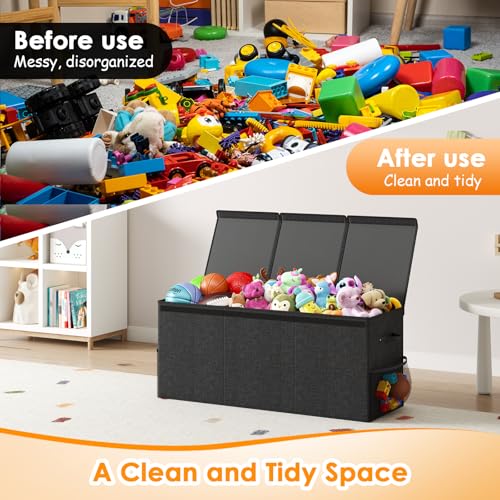 Extra Large Toy Box Chest with Lid, Kids Toy Storage Organizer for Boys Girls, Big Toy Bin Basket Extra Large Toy Storage Box for Living Room Playroom Nursery (40" x14" x16") - color: Black