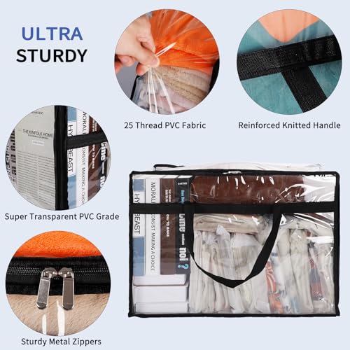 SGHUO Blanket Storage Bags 60L Extra Large Plastic Vinyl Clear Storage Bag for Clothes, Comforter, Bedding, Moving Bags with Zipper and Reinforced Handle (4pcs) - color: A-Clear