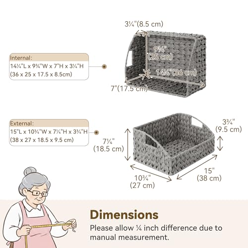 GRANNY SAYS Wicker Storage Basket for Shelves, Large Wicker Baskets with Handles, Trapezoid Woven Basket for Storage, Decorative Baskets for Gifts Empty, Gray - color: Gray, size: 10¾"D x 15"W x 7¼"H