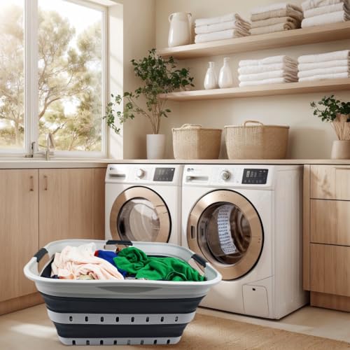 SAMMART 42L (11 gallon) Collapsible Plastic Laundry Basket - Foldable Pop Up Storage Container/Organizer - Space Saving Hamper/Basket (1, Grey/Slate Grey) - color: Grey/Slate Grey