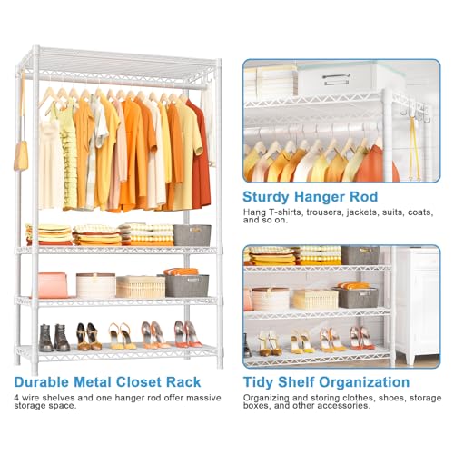 Ulif H4 Plus Garment Rack, 4-Tier Portable Clothes and Clothing Rack for Bedroom and Cloakroom, Closet Storage and Organizer Wardrobe System, 45" W x 14" D x 76.4" H, Load 522lbs, White - color: White, size: H4 Plus