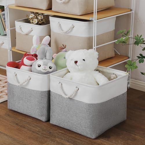 13×15×13 Inch Storage Cubes,6 Pack Cube Storage Bins for Shelves,Fabric Collapsible Storage Bins with Handles, Foldable Storage Basket for Organizing Clothes,Books (White&Gray,13"x15"x13") - color: White&Gray, size: Cube - 13"x15"x13"