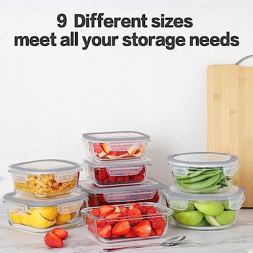 HOMBERKING 24pc Glass Food Storage Containers with Lids, Glass Meal Prep Containers, Airtight Bento Boxes, BPA Free & Leak Proof, Pantry Kitchen Storage(12 lids & 12 Containers) - Gray - color: Light Grey