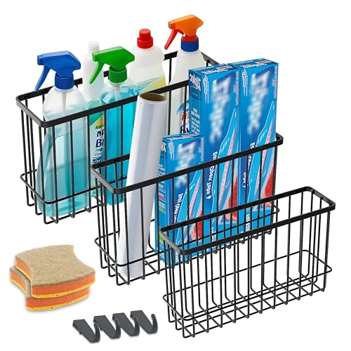 Kitchen Cabinet Door Organizer 3 pack, Lid Organizers Inside Cabinet with 2 Sponges, Foil and Plastic Wrap Organizer with 4 Hooks, for Aluminum Foil, Plastic Wrap, Black, (Small, Medium, Large) - color: Black (Small+Medium+Large)