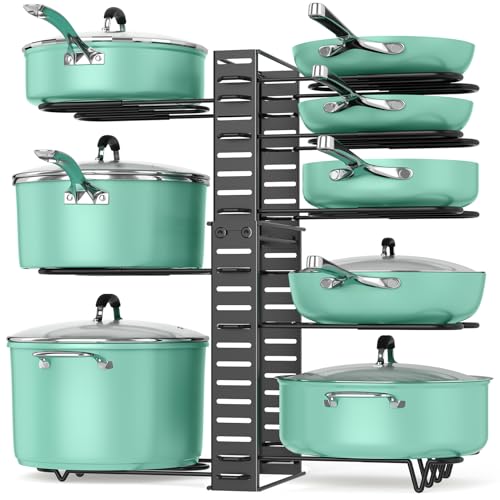 ORDORA Pots and Pans Organizer under Cabinet, 8 Tier Pot Organizers Rack Expandable 11.65" to 19.02" Height with 3 DIY Methods, Adjustable Pan Organizer inside Cabinet Kitchen Storage Organization - size: L-19.02"H-LightDuty