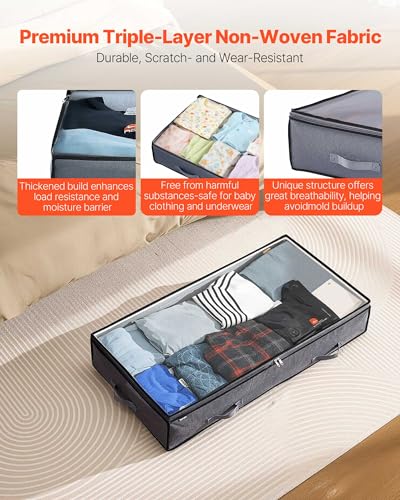 VEVOR Under Bed Storage with Clear Lids, 39.2 x 19.7 x 7.1 Inch, 90L Large Underbed Clothes Storage Containers, Low Profile Under Bed Drawer Shoe Organizer Bins Box for Blanket Shoe Bedroom, 4 Pack