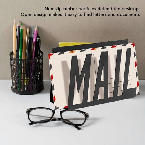 Mail Organizer, Stylish Mail Holder, Iron Letter Holder for Desk with Open Design, Functional Envelope Organizer for Bills, Letters, Papers, 5.91 x 2.17 x 3.74in, Black
