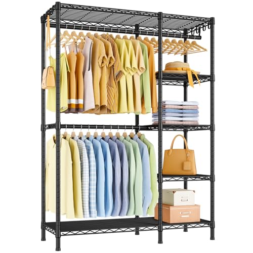 Ulif F2 Clothes Rack, 5 Tiers Heavy Duty Garment Rack for Bedroom, Freestanding Adjustable Closet Storage Organizer, 46.1" W x 15.4" D x 78.3" H, Load 630lbs, Upgraded Black - color: Black