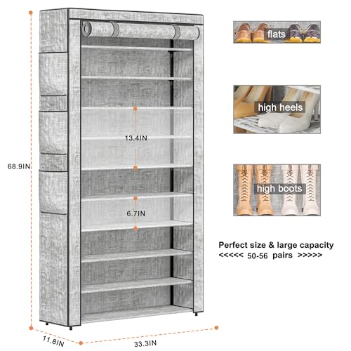 OYREL Shoe Rack 10Tier Large Capacity 50-56Pairs Beautiful Tall Shoe Shelf Free Standing Storage Cabinet Entryway Closet - size: 10Tier Multi
