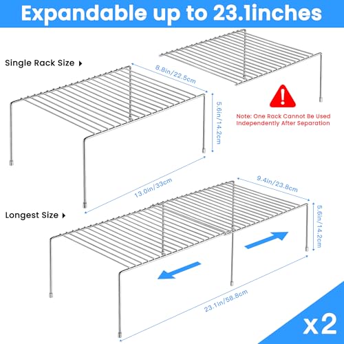 Tomorotec Stainless Steel Expandable Kitchen Storage Organizer Spice Rack Cabinet Organization Heavy-Duty Rustproof Shelf, Adjustable Durable Rack Space Saving Countertop Drawer Cabinet Pantry (2) - color: Silver-2 Pcs