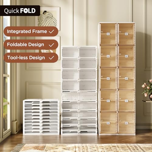 ANTBOX Shoe Organizer Storage Box, Portable Folding Shoe Rack For Closet With Magnetic Clear Door,Large Sneaker Cabinet Bins Sturdy Easy Assembly 10 Layers-20 Grids - size: 10 Layers-20 Grids