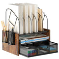 Wood Desk Organizer - 2-Tier Desktop File Organizer with Drawer with Vertical File Holder, Wooden Paper Tray, Office Desk Organzier and Accessories for Papers, Mail, Notebooks, Stationery - size: 2 Tier Drawer with Vertical File Holder