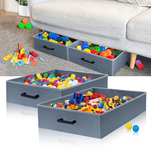 Under Couch Storage, 2 Pack Under Bed Containers, Foldable Under Sofa Storage keeps things out, Under Couch Storage Box for Toys, Blocks, Puzzles, Plush Dolls, Books (23.62 * 15.75 * 5.51in) - size: 23.62*15.75*5.51in