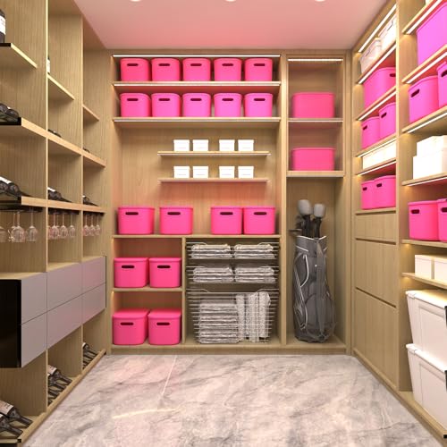 ORGIDOL 6 Pack Pink Storage Bins with Lids Stackable Storage Container for Organizing, Storage Boxes with Handle for Shelves, Cute Storage Bin for Craft, Snacks, 9.85x6.9x5.7 inch - color: Bright Pink, size: 6 Pack
