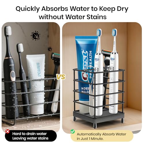 Toothbrush Holders with Quick Drying Mat—Black DiatomiteToothbrush and Toothpaste Holder for Bathroom—3 Slots Openwork Design Bathroom Counter Organizer for Electric Toothbrush,Razor, Toothpaste - size: Small