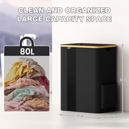 BlissTotes Laundry Basket with Lid, 80L Clothes Laundry Hamper with Handles and Removable Laundry Bag, Breathable Design Hamper with Lid for Bedroom, Bathroom, Dorm, Laundry Room - Black - color: Black, size: 80L
