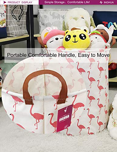 Laundry Hamper Large Canvas Fabric Lightweight Storage Basket/Toy Organizer/Dirty Clothes Collapsible Waterproof for College Dorms, Boys and Girls Bedroom,Bathroom(Flamingos) - color: Flamingos