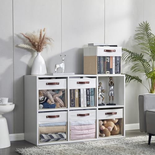 Bagnizer Storage Cubes, 4 Pack Linen Foldable Storage Bins (13 x 13 inch) with Clear Window and Handles, Fabric Organizer for Shelf Closet, Clothes, Books - (Beige and White) - color: Beige / Off-White, size: 13 x 13 x 13