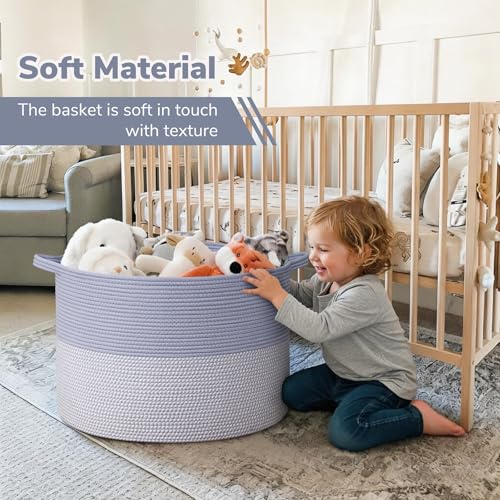 INDRESSME 115L Extra Large Rope Basket, Organizing Storage for Nursery Living Room Home Décor., Decorative Woven Laundry Basket, Towel, Gift Baskets, Blue - color: Blue & White, size: 23.6"D x 15.7"H