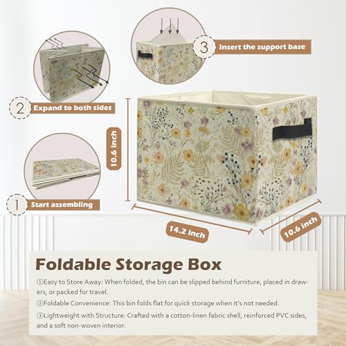 Watercolor Wildflower Storage Box Bins, Vintage Cottagecore Botanical Floral Collapsible Storage Basket Organizer for Bedroom Laundry Room Home Clothes Toys Books, Toybox for Girls - color: Floral D