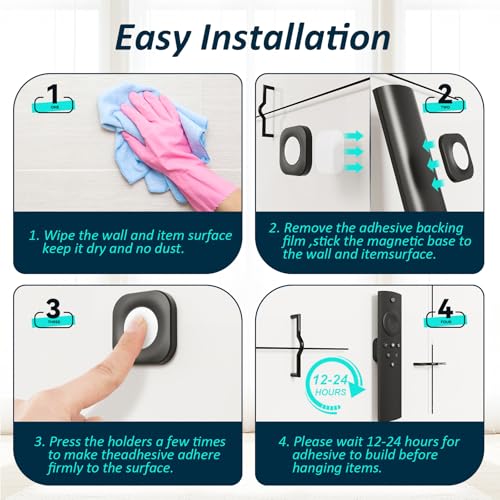 Magnetic Remote Control Holder Wall Mount Self-Adhesive, 6 Pack Upgraded Silicone Remote Organizer Storage Wall Holder for Home Office TV, Fan and Air Conditioner Remote Control 6 Black - color: 6 Black, size: Square