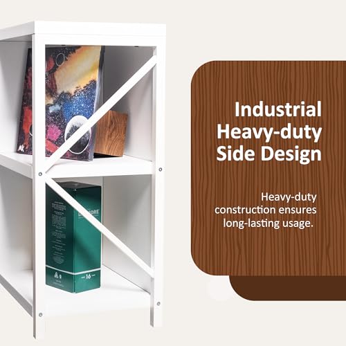 6 Cube Storage Organizer Bookshelf, Industrial Horizontal Bookcase, Accent Cubby Shelf, Media Console Table for Living Room, Home Office, 13.6" D x 47.2" W x 30.9" H, White - color: White, size: 6 Cube- 2 Tier