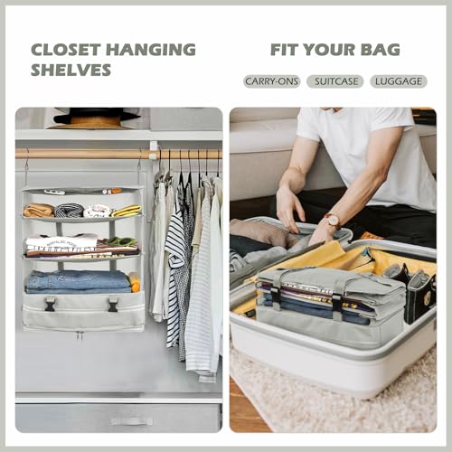 Surblue Hanging Closet Storage Bag Collapsible 3-Shelf Washable Oxford Fabric with 2 Hooks (XL 17.71 * 11.81 * 20in, Light Gray) - color: Light Gray, size: XL 17.71*11.81*20in