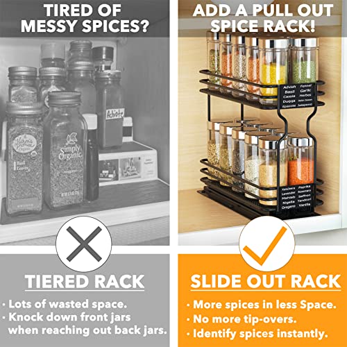SpaceAid Pull Out Spice Rack Organizer for Cabinet, Heavy Duty Slide Out Seasoning Kitchen Organizer, Cabinet Organizer, with Labels, 4.5" W x10.75 D x8.5 H, 1 Drawer 2-Tier - style: 4.5" W, 2-Tier