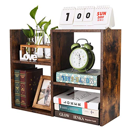 PAG Desktop Shelf Freestanding Wooden Small Bookshelf Desk Supplies Organizers and Accessories Storage Display Rack Office Dorm Decor for Women, Antique Brown - color: Antique Brown, size: Style 4
