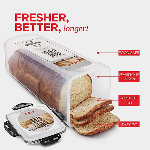 Tafura Bread Container - 5.8 Liter BPA Free Plastic Bread Box - Container/Holder for Homemade Loaves and Baked Goods with Black Airtight Lid