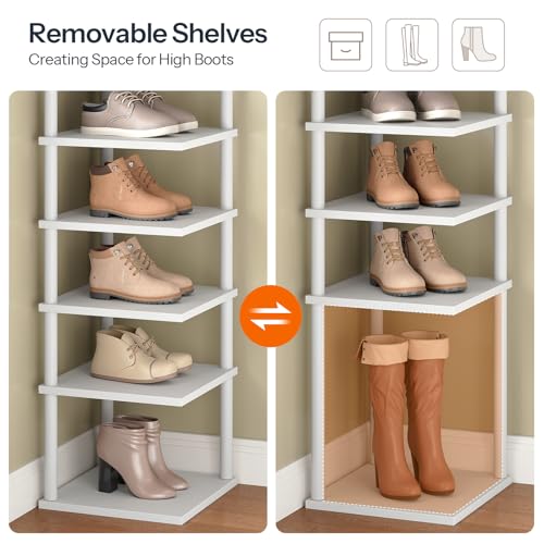 HOOBRO Vertical Shoe Rack, 8-Tier Narrow Shoe Shelf, Shoe Storage Organizer for Small Space, 11" L x 11" W x 53" H, Closet, Entryway, Hallway, Bedroom, White WW22XJ01 - color: White + White, size: 11"L x 11"W x 53"H