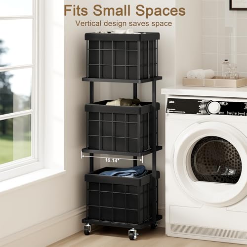 120L Vertical Rolling Laundry Hamper with Removable Bags, 3 Section Laundry Basket with Wheels, Slim Tall 3 Tier Laundry Sorter for Small Spaces, Dorm, Laundry Room, Bathroom, Closet, Black - color: Black, size: 3 Tier