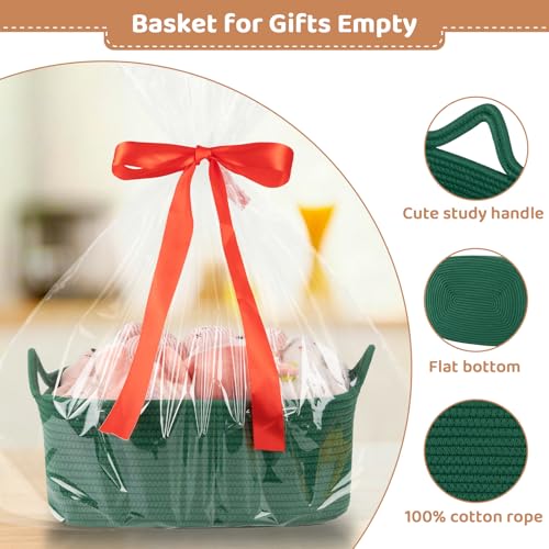 OIASKET Large Empty Gift Baskets for Baby Shower, 16.5" L x 12.6" W x 7" H Cute Woven Storage Basket with Gift Bags and Ribbons, Small Rope Toy Basket with Handles, Cat Dog Pet Toy Organizer - Green - color: Green, size: Large: 16.5"L x 12.6"W x 7"H