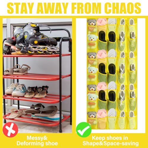 Windyun 40 Over the Door Shoe Organizer Large Mesh Pocket Hanging Shoe Rack for Closet Yellow Nonslip Behind Door Storage Holder Back to School Organizer for Dorm Room College Classroom Storage - color: Yellow