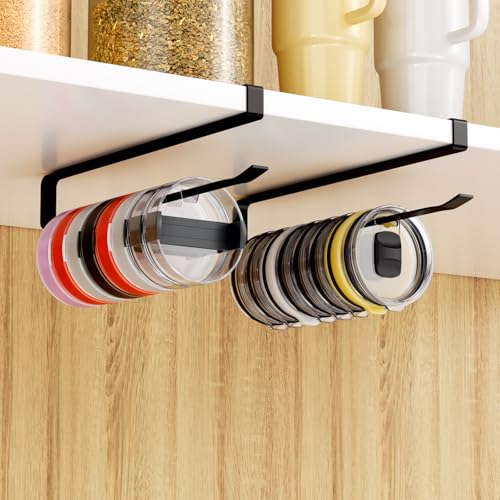 Quehun 2 PCS Tumbler Lid Organizers, Ample Lid Capacity Up to 30 Lids, No Adhesive No Drill Yeti Lid Organizer Holder Inside Cabinet, Space-Saving Stanley Tumbler Cup Lid Holder Organizer for Kitchen - color: Black