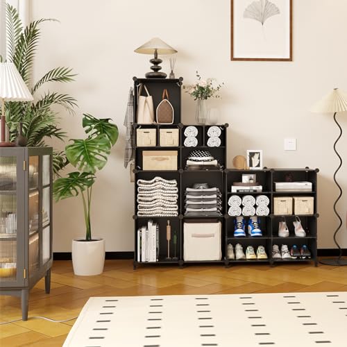 AWTATOS Cube Storage Closet Organizer Storage 12 Cube Shelves, Large and Small Cubes, DIY Portable Closet Clothes Storage Shelfs for Home, Bedroom, Black - color: Black