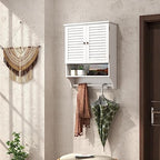 Tangkula Wall Mounted Bathroom Cabinet with Open Shelf & Bar, Medicine Cabinet with Double Louvered Doors, Wall Storage Cabinet with Adjustable Shelf, for Bathroom Living Room Kitchen (White) - color: White