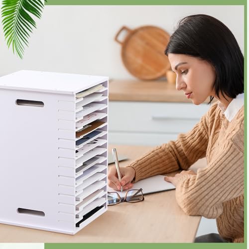 Juexica 15 Tier 8.5" x 11" Scrapbook Paper Organizer, White Cardstock File Organizer with Adjustable Shelves, Stackable Paper Trays, Desktop Storage Rack Document Holder for Desk Home Office - style: 15 Tier