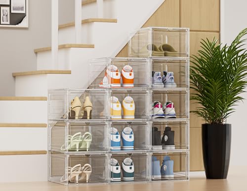 HOMIDEC Shoe Storage, 6 Pack Shoe Organizer Clear Hard Plastic Shoe Box, Shoe Boxes Clear Plastic Stackable, Shoe Boxes with Lids for Size 13, Transparent - color: Transparent, size: 6